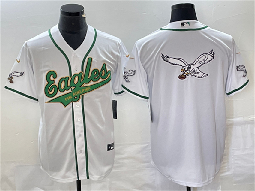 Men's White Gold Philadelphia Eagles Team Big Logo Cool Base Stitched Baseball Jersey